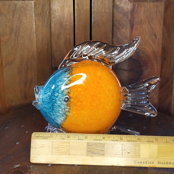 Glass Fish Figurine in Orange and Blue - Picture 3 of 14